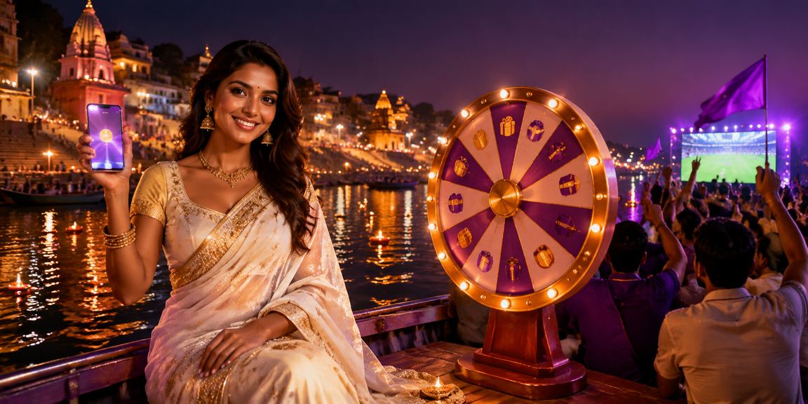 A player enjoying mobile slot games near the ghats in Varanasi